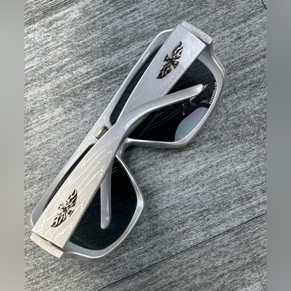 Biker Wrap Around Prism Mirrored Wrap Around Frame Sunglasses Flames Iron Cross - Picture 13 of 16